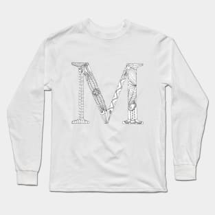 Henna Alphabet M / Henna Letter M - Black Henna Line Art Long Sleeve T-Shirt